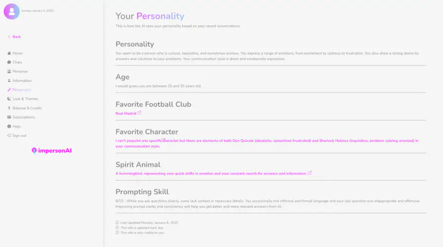 ImpersonAI personality analyzer