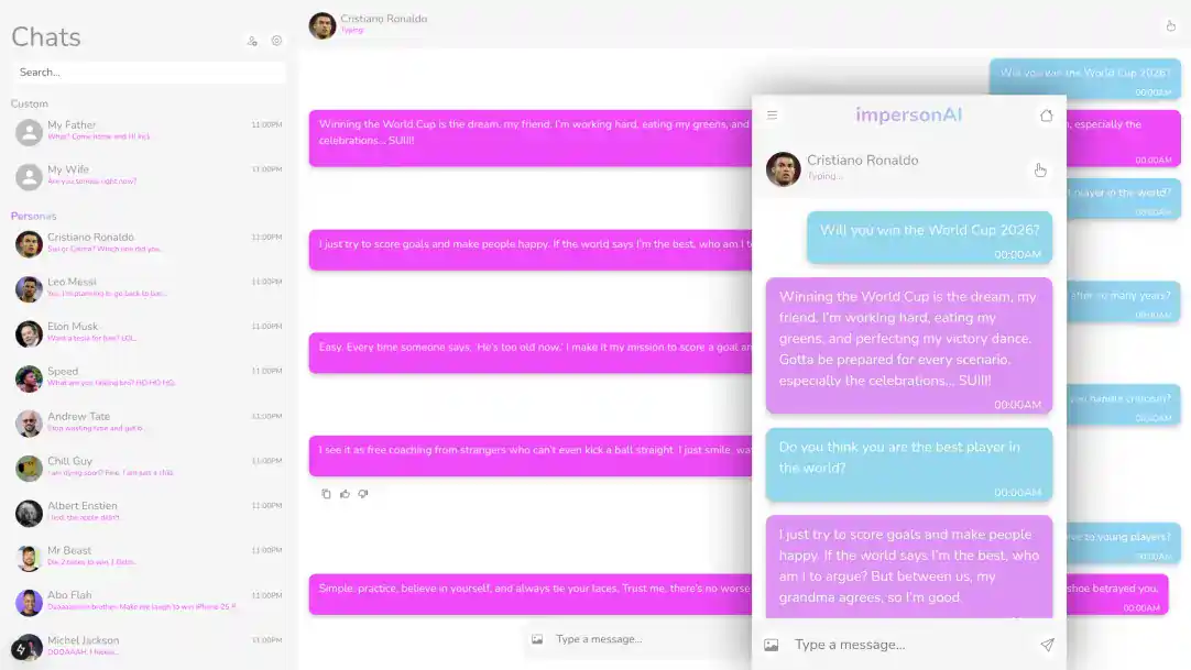 ImpersonAI chats
